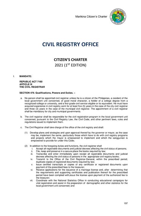 Citizen’s Charter – Civil Registry Office .